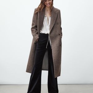 Massimo Dutti Long Taupe Brown Wool Coat